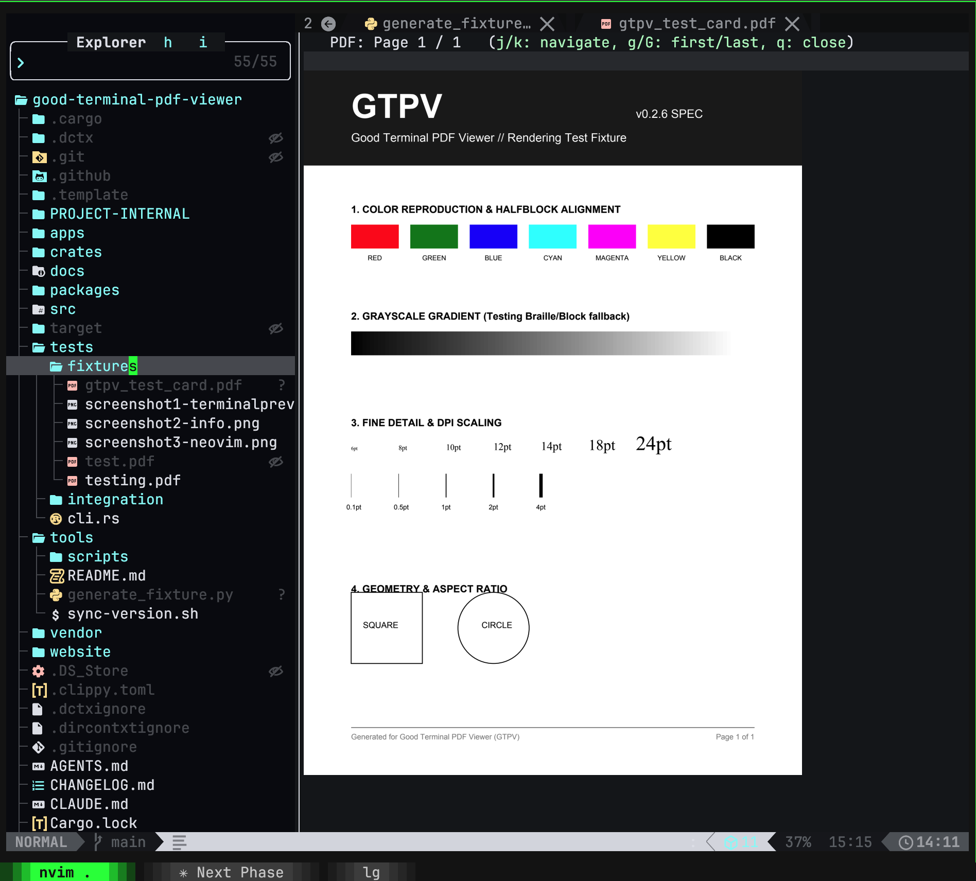 GTPV Neovim Integration - PDF preview in split pane