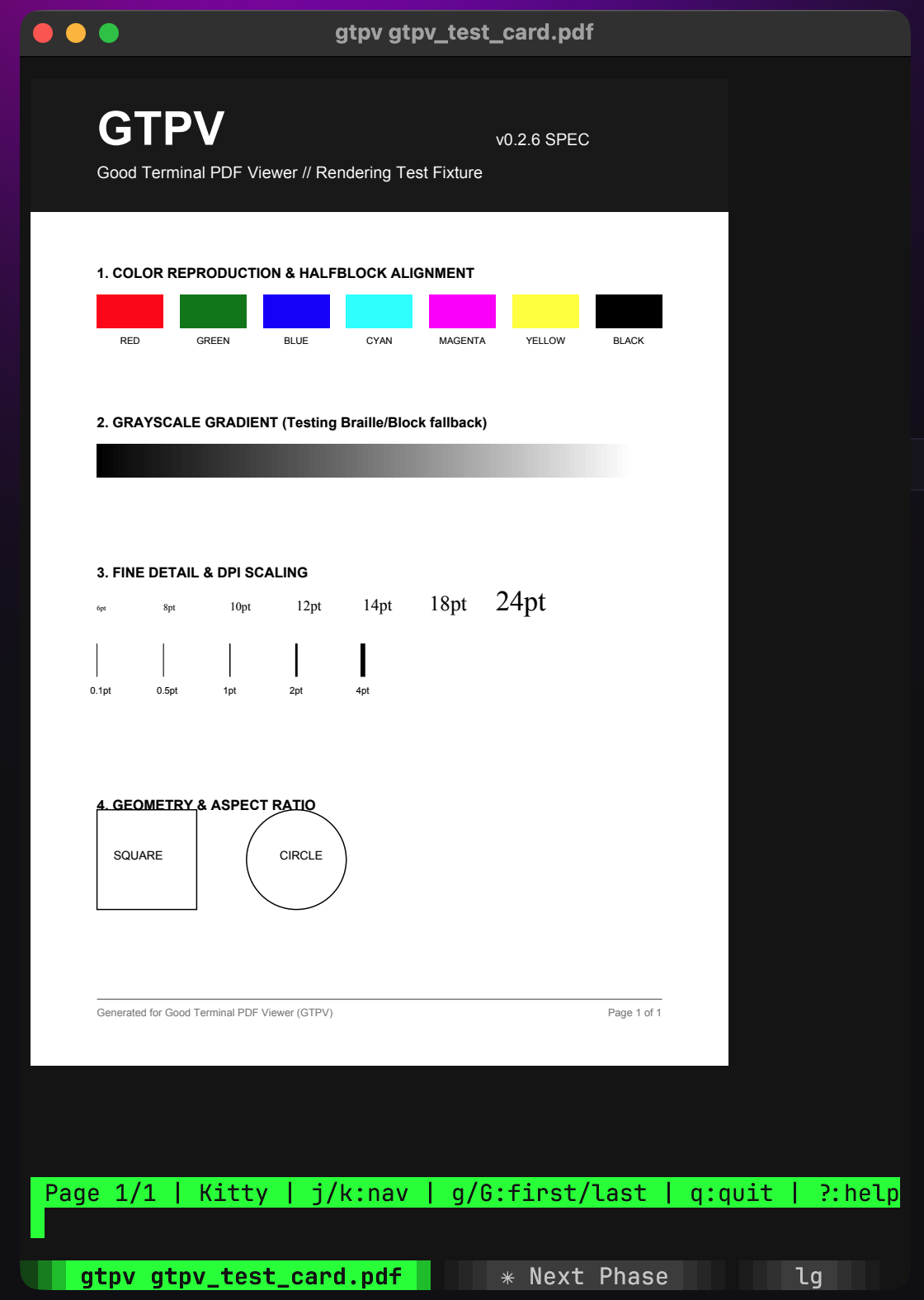 GTPV rendering a PDF in terminal